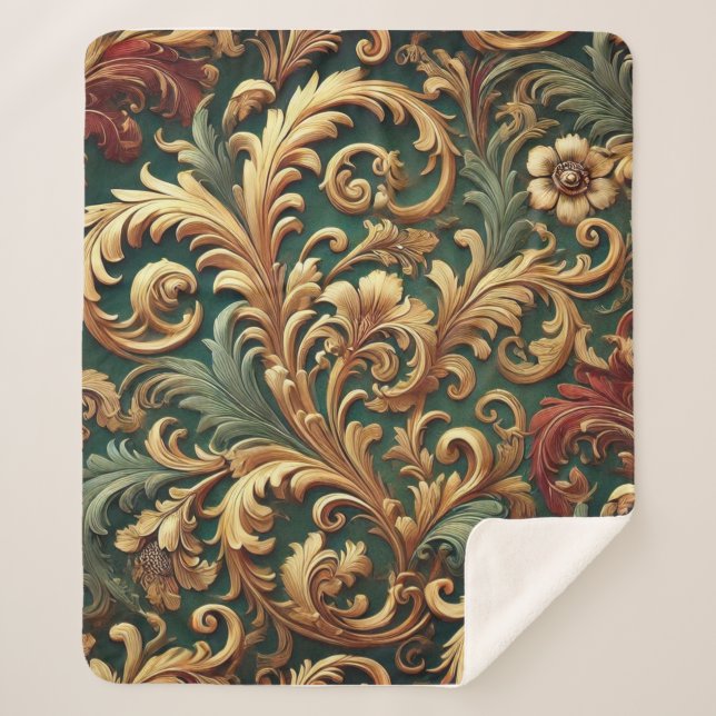 Royal Baroque Floral Pattern Sherpadecke (Vorderseite)
