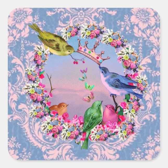 Royal Birds by Bella Bella Studios Quadratischer Aufkleber (Vorderseite)