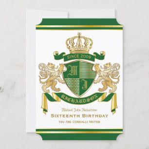 Royal Birthday Coat of Arms Green Gold Lion Emblem Einladung