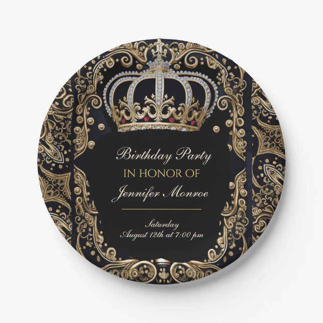 Royal Birthday Party Crown Verzierte Einladung Pappteller (Vorderseite)