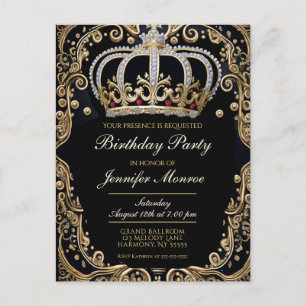 Royal Birthday Party Crown Verzierte Einladung Postkarte