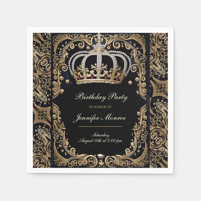 Royal Birthday Party Crown Verzierte Einladung Serviette (Vorderseite)
