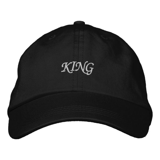 Royal Black Adjustable Cap mit fett "King" Bestickte Baseballkappe (Vorderseite)