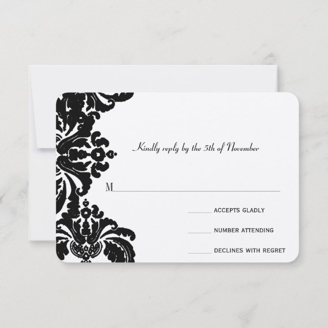 Royal Black Damask Wedding UAWG RSVP Karte (Rückseite)