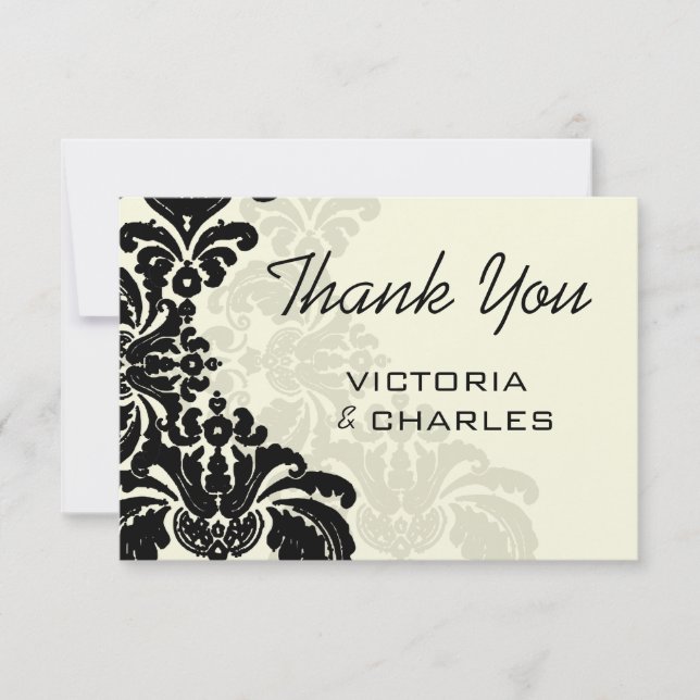 Royal Black Damask Wedding Vielen Dank Dankeskarte (Vorderseite)