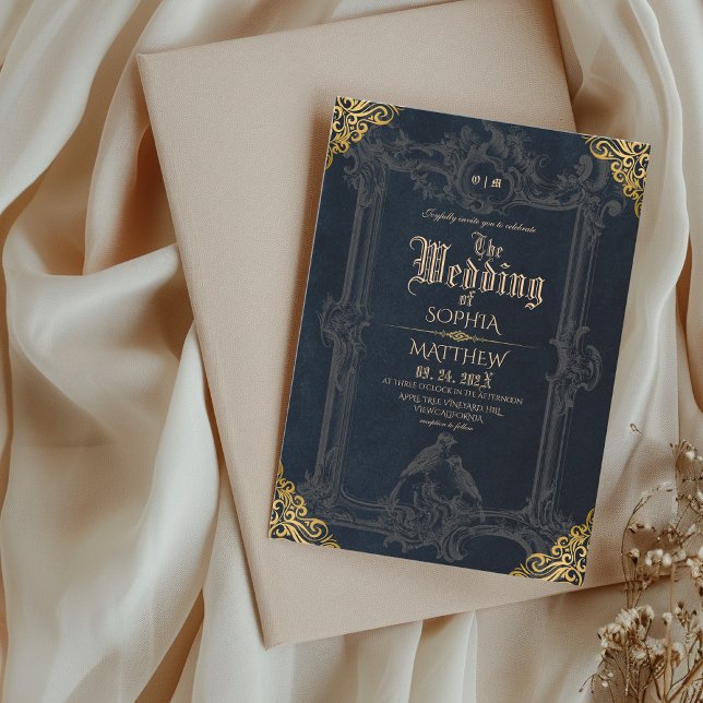 Royal Black Gold Fantasy Medieval Wedding  Einladung (Von Creator hochgeladen)