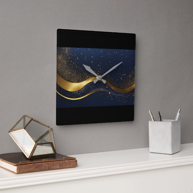 ROYAL BLACK GOLD GLITTERING MAGIC QUADRATISCHE WANDUHR (Büro)