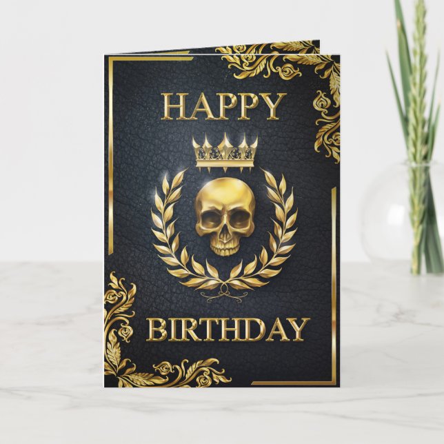 Royal Black & Gold King of the Dead Birthday Karte (Vorderseite)
