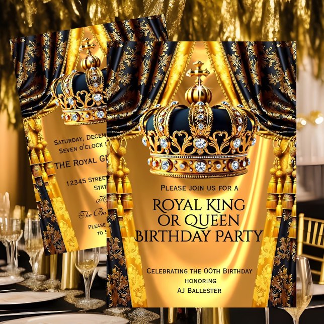 Royal Black Gold King Queen Crown Birthday Party Einladung (Von Creator hochgeladen)