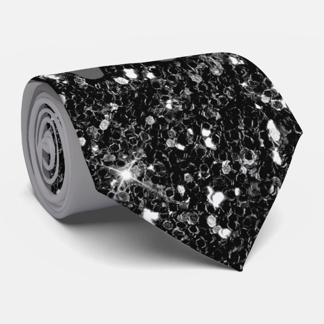 Royal Black & Gray Glitzer Necktie Krawatte (Gerollt)
