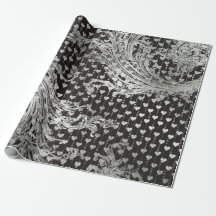 Royal Black Hearts Barock Silver Hearts Gray