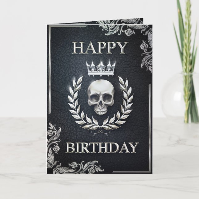 Royal Black & Silver King of the Dead Birthday Karte (Vorderseite)