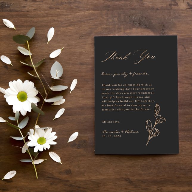 Royal Black Simple Minimalistisch Wedding Dankeskarte (Von Creator hochgeladen)