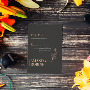 Royal Black Simple Minimalistisch Wedding RSVP Karte