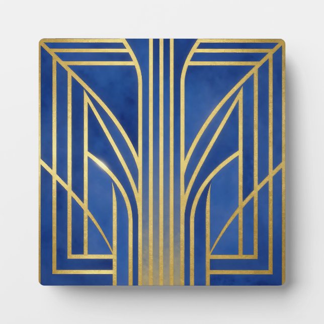 Royal Blau Gold Art Deco Fotoplatte (Vorderseite)