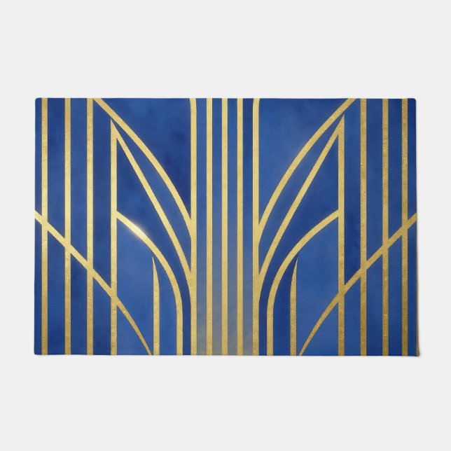 Royal Blau Gold Art Deco Fußmatte (Vorderseite)