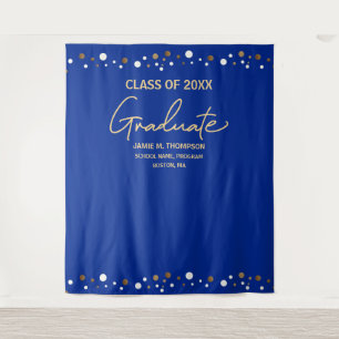 Royal Blau Gold Benutzerdefinierte Jahresrückwand  Wandteppich