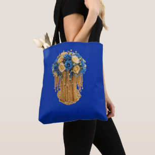 Royal Blau & Gold Blumen — Einkaufstasche