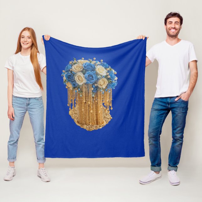 Royal Blau & Gold Blumen — Fleece-Decke Fleecedecke (Beispiel)