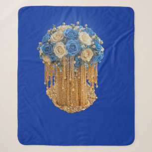 Royal Blau & Gold Blumen —Sherpa-Decke Sherpadecke