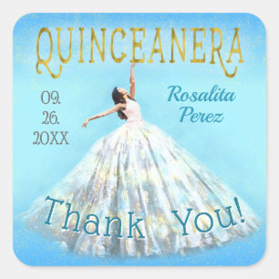 Royal Blau Gold Fancy Dress Quinceanera Dankeschön Quadratischer Aufkleber