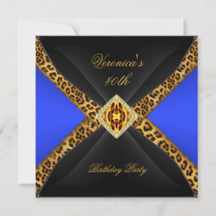Royal Blau Gold Schwarz Leopard Juwel 40. Geburtst Einladung