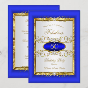 Royal Blau Gold Weiß Diamant Geburtstagsfeier Einladung