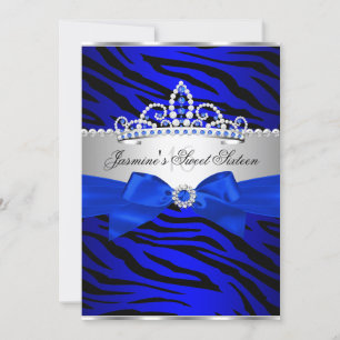Royal Blau & Schwarz Zebra Sweet 16 Geburtstagsfei Einladung