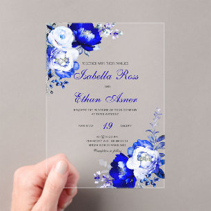 Royal Blau und Silber Acryl Hochzeit Acryleinladungen