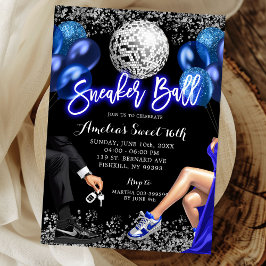 Royal Blau und Silber Disco Sneaker Ball Geburtsta Einladung