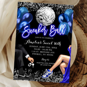 Royal Blau und Silber Disco Sneaker Ball Geburtsta Einladung