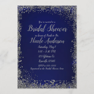 Royal Blau und Silber Glitter Moderne Hochzeitsdus Einladung