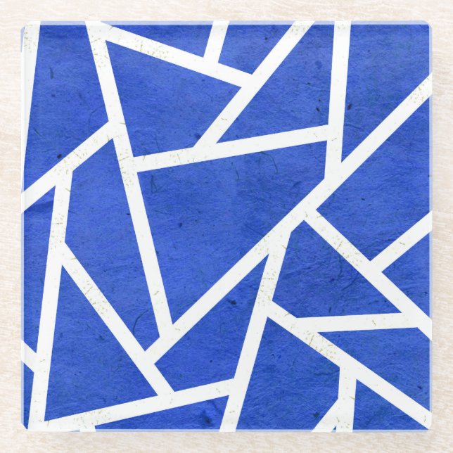 Royal-Blau-Weiß-Mosaik Glasuntersetzer (Vorderseite)