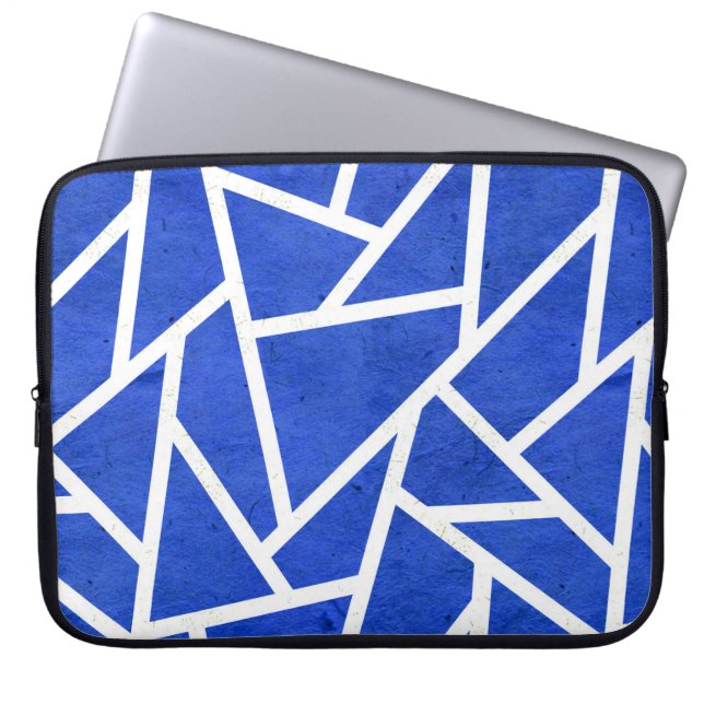 Royal-Blau-Weiß-Mosaik Laptopschutzhülle (Vorderseite)