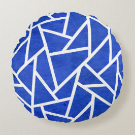 Royal-Blau-Weiß-Mosaik Rundes Kissen