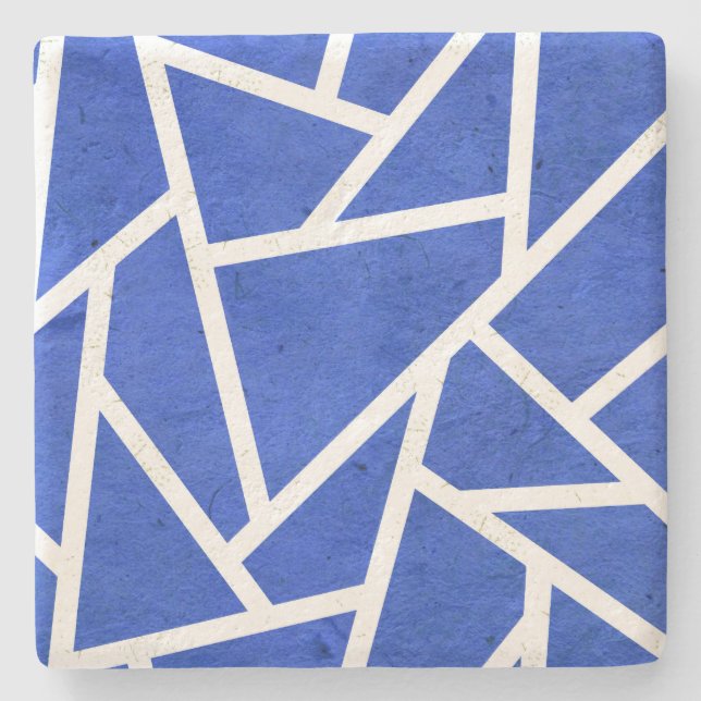 Royal-Blau-Weiß-Mosaik Steinuntersetzer (Vorderseite)