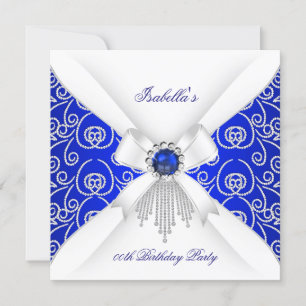 Royal Blau Weißer Diamant Perle Geburtstagsfeier 3 Einladung