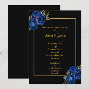 ROYAL BLAUE GOLD FLORAL BOUQUET WEDING INVITATION EINLADUNG