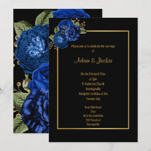 ROYAL BLAUE GOLD FLORAL ELEGANT WEDING INVITATION EINLADUNG
