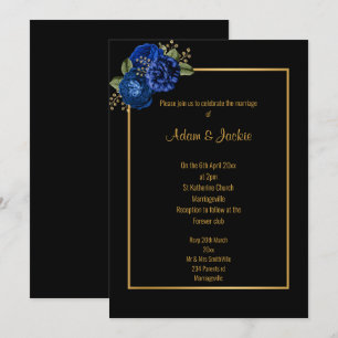 ROYAL BLAUE GOLD FLORAL WEDING INVITATION EINLADUNG