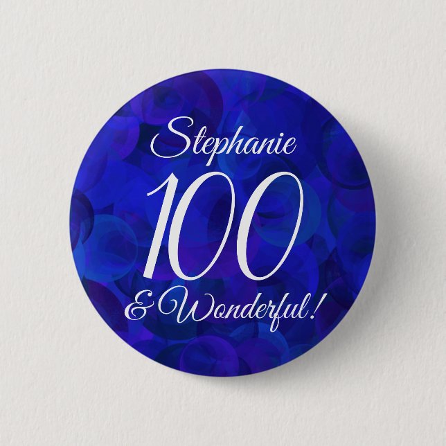 Royal Blue 100 und Wonderful Birthday Party Button (Vorderseite)