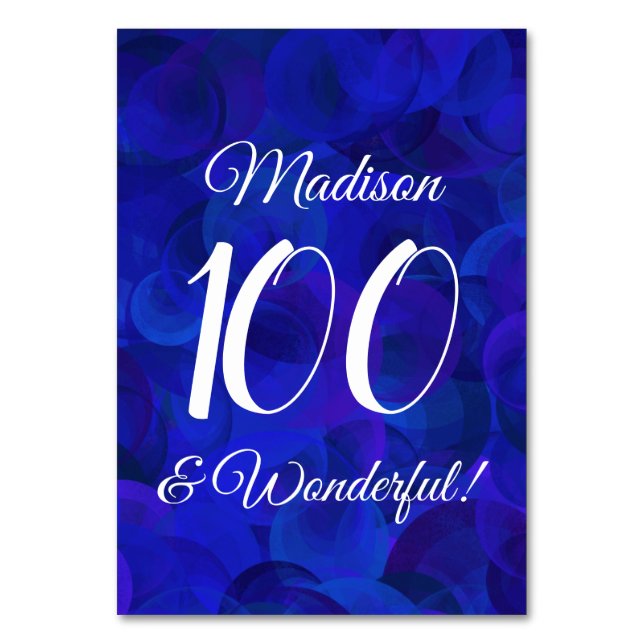 Royal Blue 100 und Wonderful Birthday Party Tischnummer (Vorderseite)