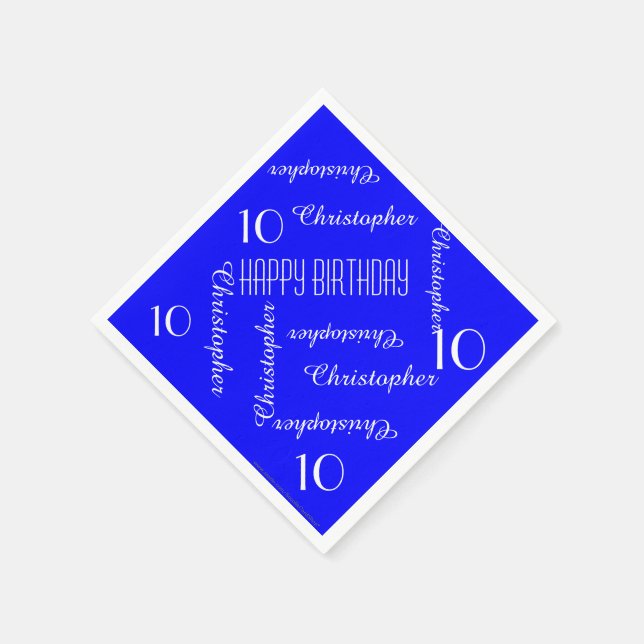 Royal Blue 10. Geburtstagspartei Wiederholung Name Serviette (Ecke)