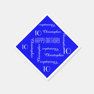 Royal Blue 10th Birthday Party Repeat Names Paper Serviette