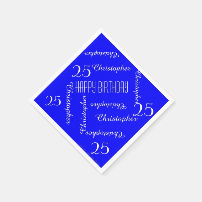Royal Blue 25. Geburtstagspartei Wiederholungsname Serviette (Ecke)