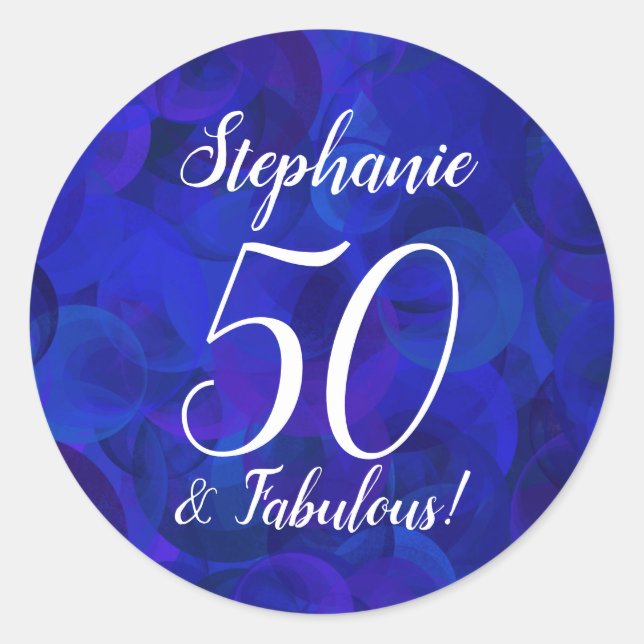 Royal Blue 50 und fabulous Birthday Gefallen Runder Aufkleber (Vorderseite)