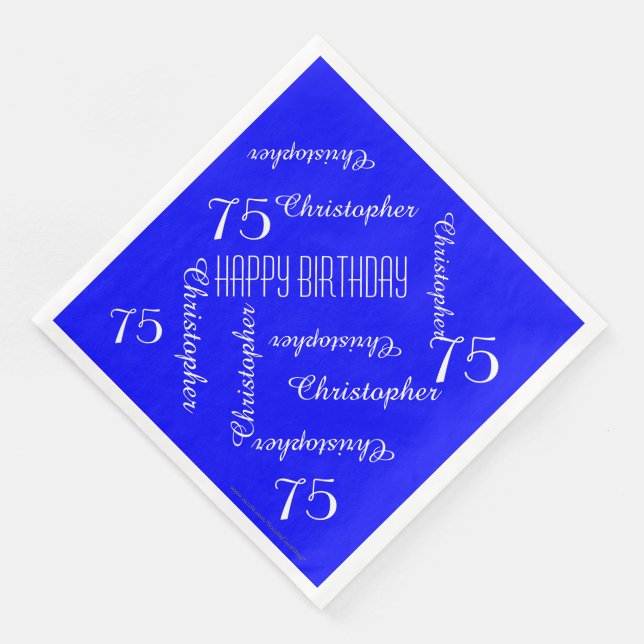 Royal Blue 75. Geburtstagspartei Wiederholungsname Serviette (Ecke)