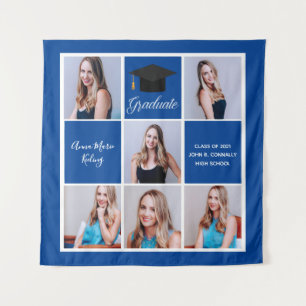 Royal Blue Abschluss-Senior-Foto-Collage Wandteppich