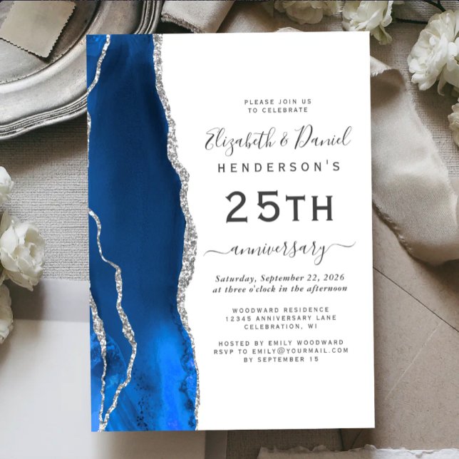 Royal Blue Achat Silber 25. Jubiläum Einladung (Von Creator hochgeladen)
