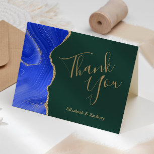 Royal Blue Agate Emerald Green Wedding Vielen Dank Karte